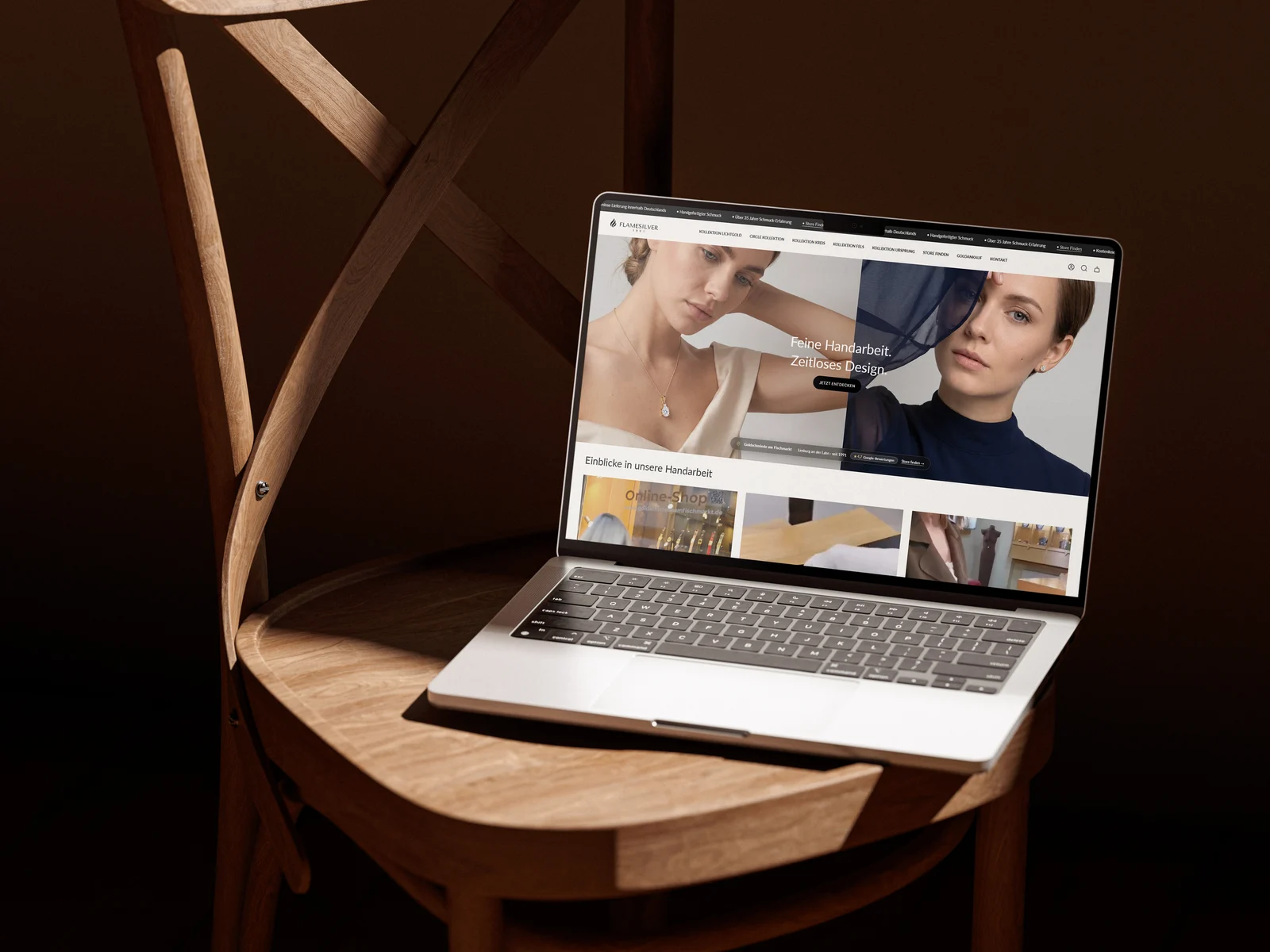 Strona główna sklepu FlameSilver (Shopify) na laptopie