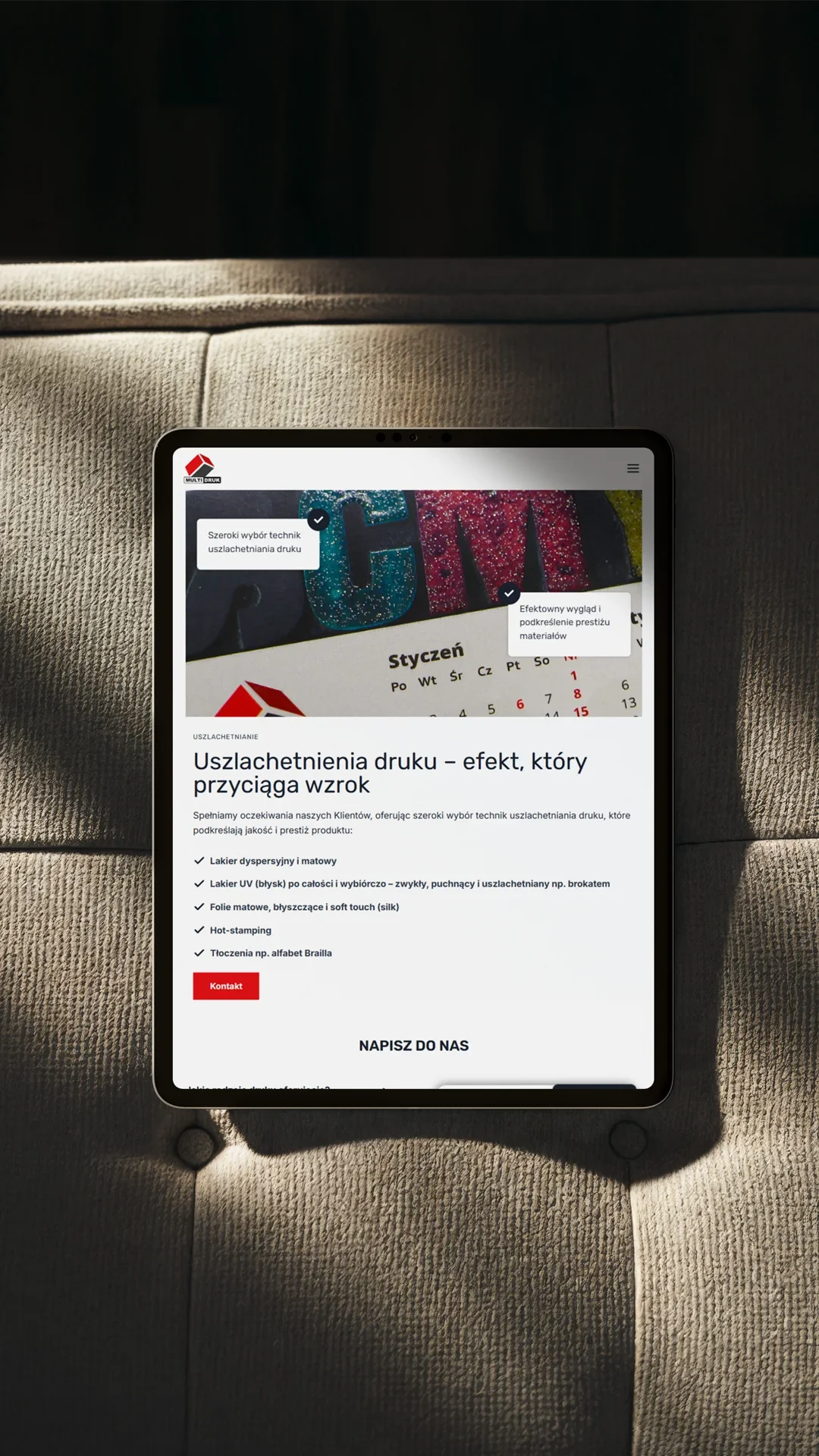 Strona Multi-Druk na tablecie: uszlachetnienia druku